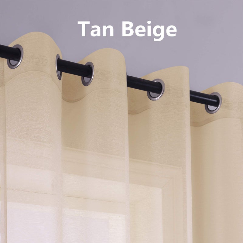 KOUFALL Tan Beige Curtains 84 Inches Long,Sheer Grommet Farmhouse Style Primitive Country Curtains for Living Room Bedroom Dining Room Window 84 Inch Length 2 Panels Set,Light Khaki - Image 3